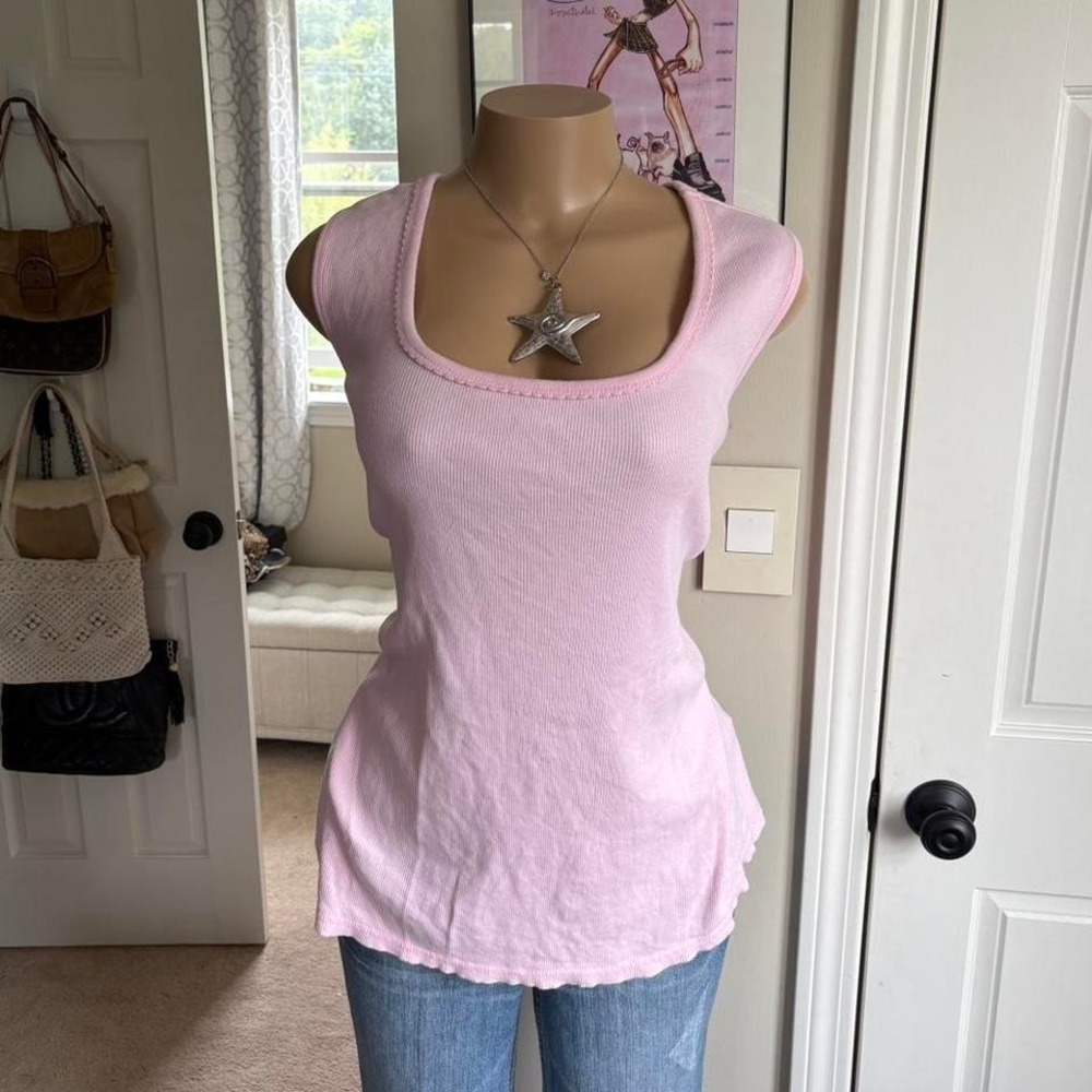 y2k 2000s baby pink cotton ribbed tank top